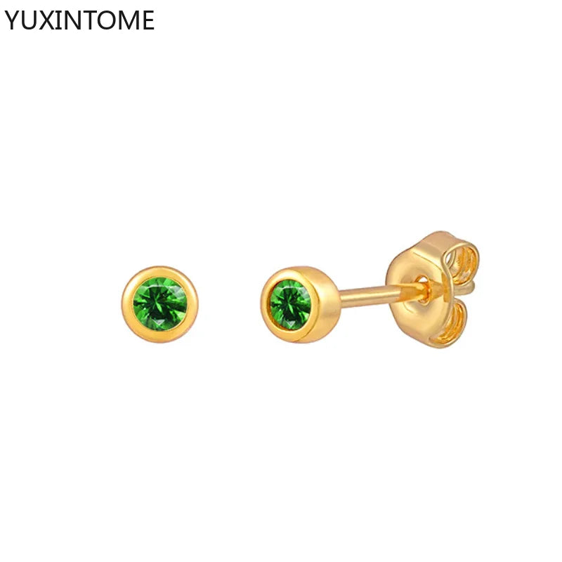 925 Sterling Silver Ear Needle Green Zircon Stud Earrings for Women Luxury Long Chain Geometric Gold Earrings Fashion Jewelry