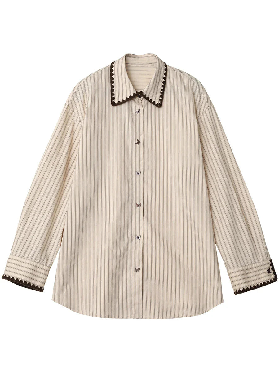 Women’s Striped Long Sleeve Blouse Loose Cotton Shirt