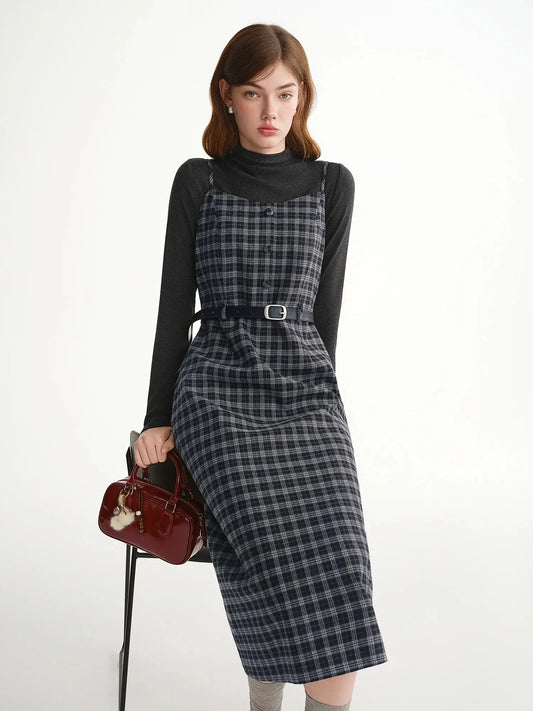 Tweed Plaid 2-Piece Midi Dress Set Plus Size