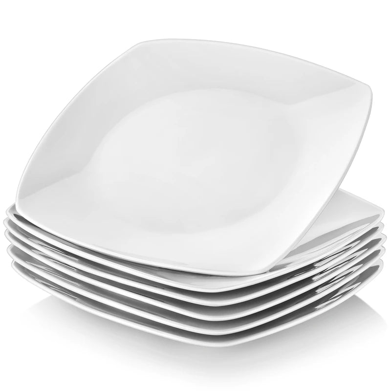 6/12 Piece White Square Porcelain Dinner Plate Set Dessert Plate Salad Fruit Beef Flat Plate Set (23.5 * 23.5 * 2cm)