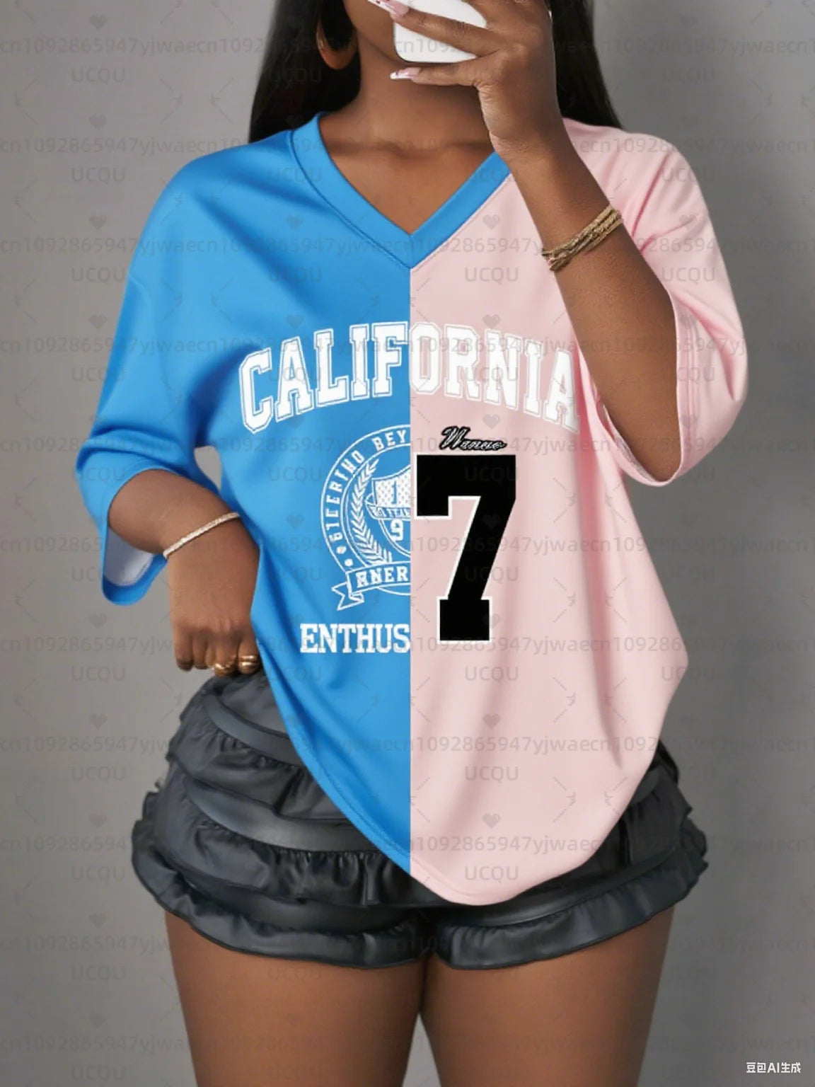Women's Leopard Print V-Neck California Short Sleeve T-Shirt Summer Graphic Tee Plus Size Men's Sport T-Shirt Tops
