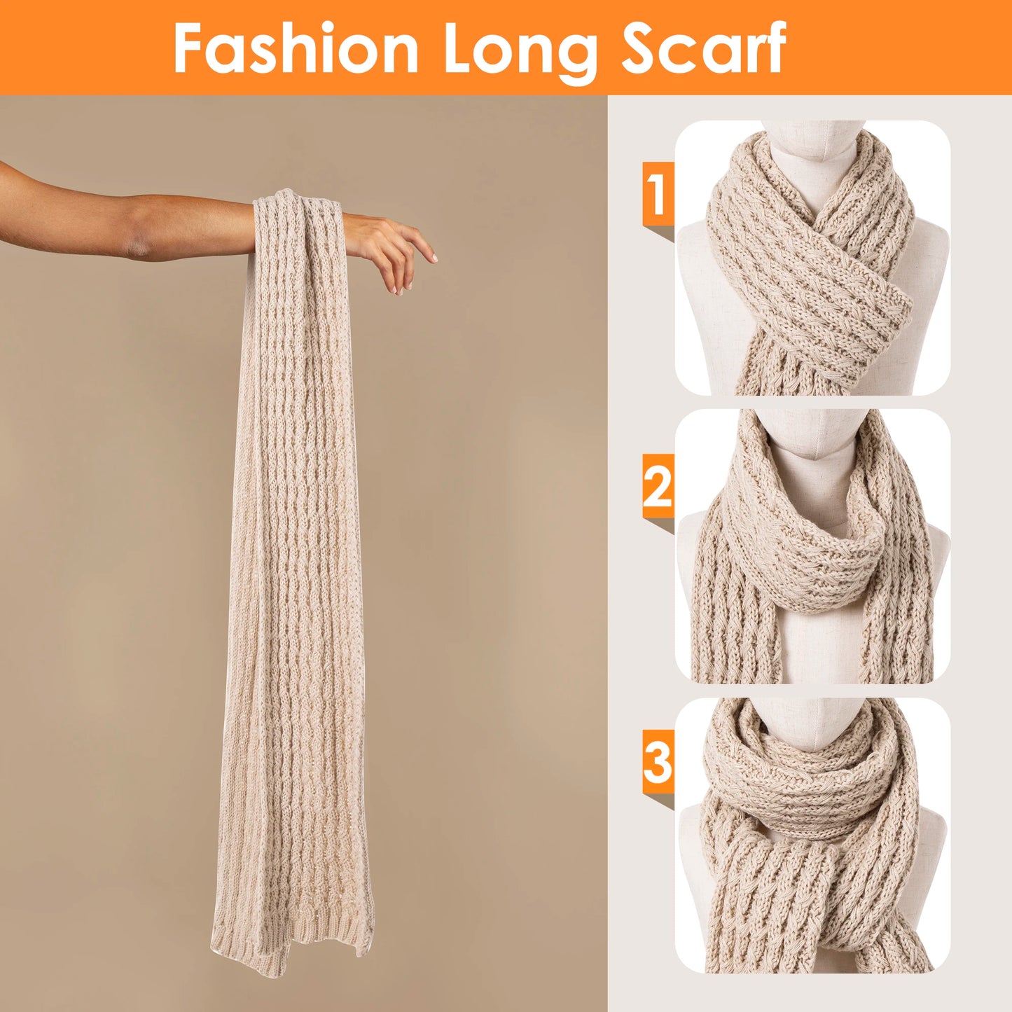 Womens Winter Beanie Hat Touchscreen Gloves Long Neck Scarf Set Warm Knit Caps