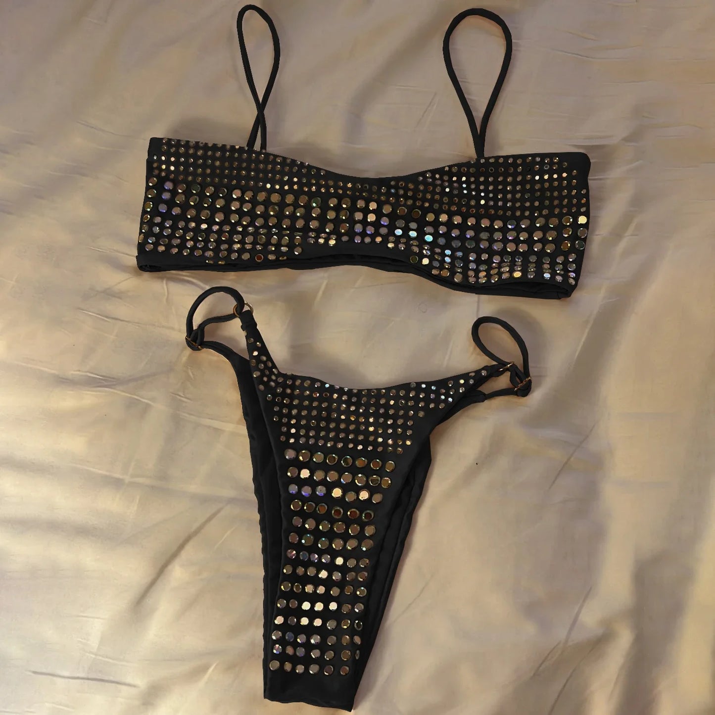 New Bandeau Biquini Sexy Bikini Women Swimsuit 2025 Female Swimwear Shiny Botton Swimming Suit Halter Bodysuit Beach Outfits