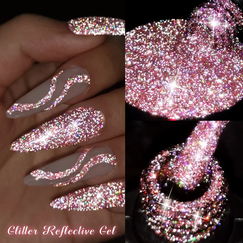 7ml Glitter Reflective Gel Nail Polish Sparkling Soak Off UV LED Gold Silver Black Pink Gel Polish Starter Kit For Home Salon