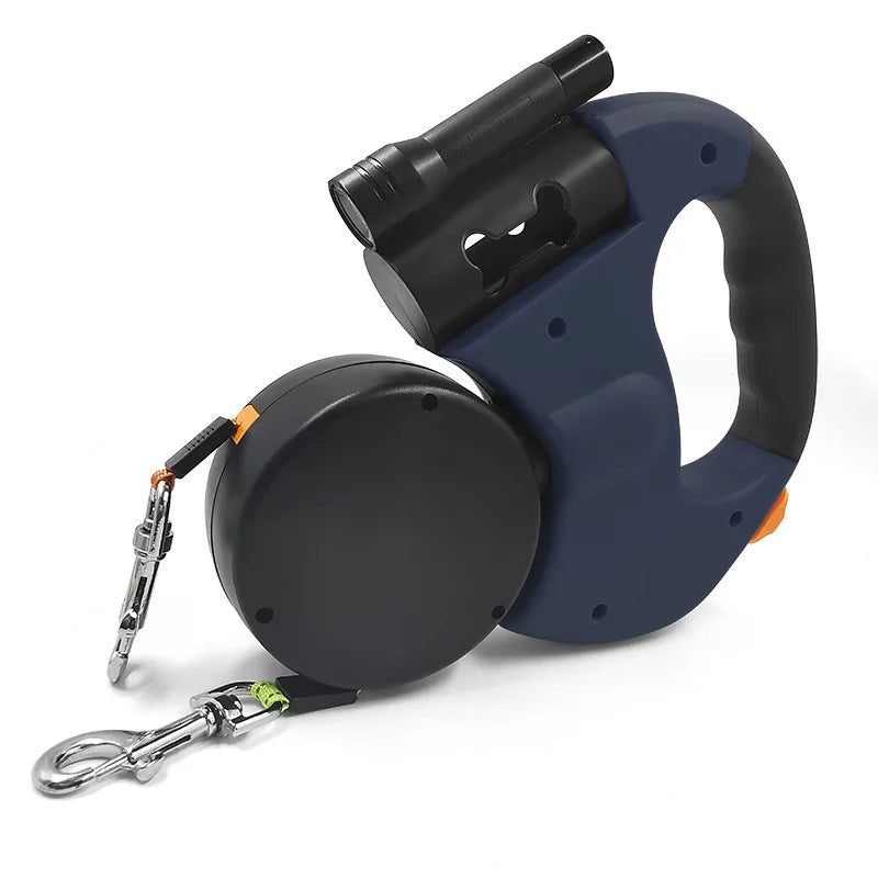Premium 3M Retractable Double Dog Leash – Reflective 360° Swivel No-Tangle Lead with LED Lights for Small Dogs