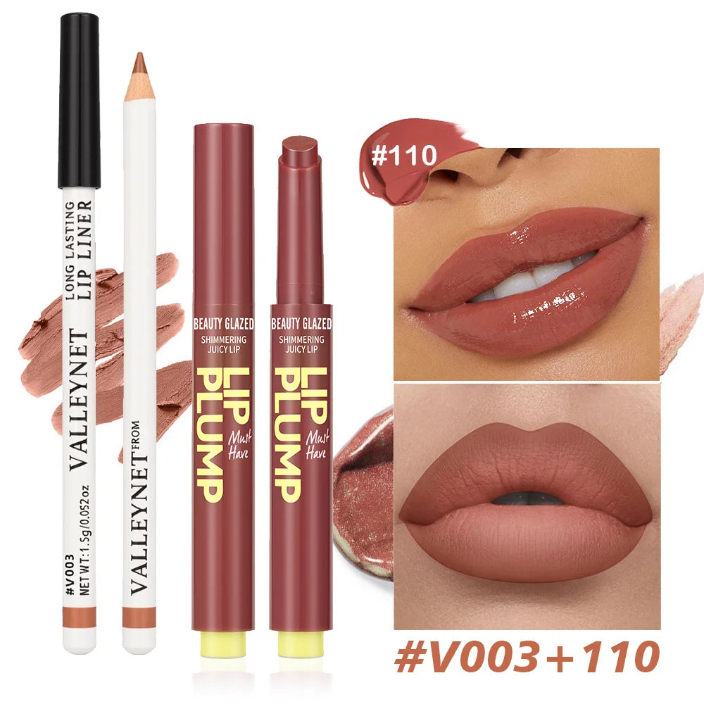 2Pcs/Set Matte Velvet Lip Liner + Moisturizing Lipstick - Long-lasting Waterproof Lip Set for a Natural Everyday Makeup Look