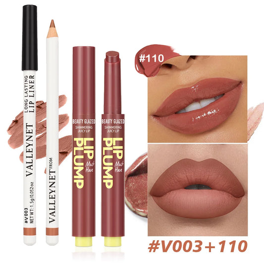 2Pcs/Set Matte Velvet Lip Liner + Moisturizing Lipstick - Long-lasting Waterproof Lip Set for a Natural Everyday Makeup Look
