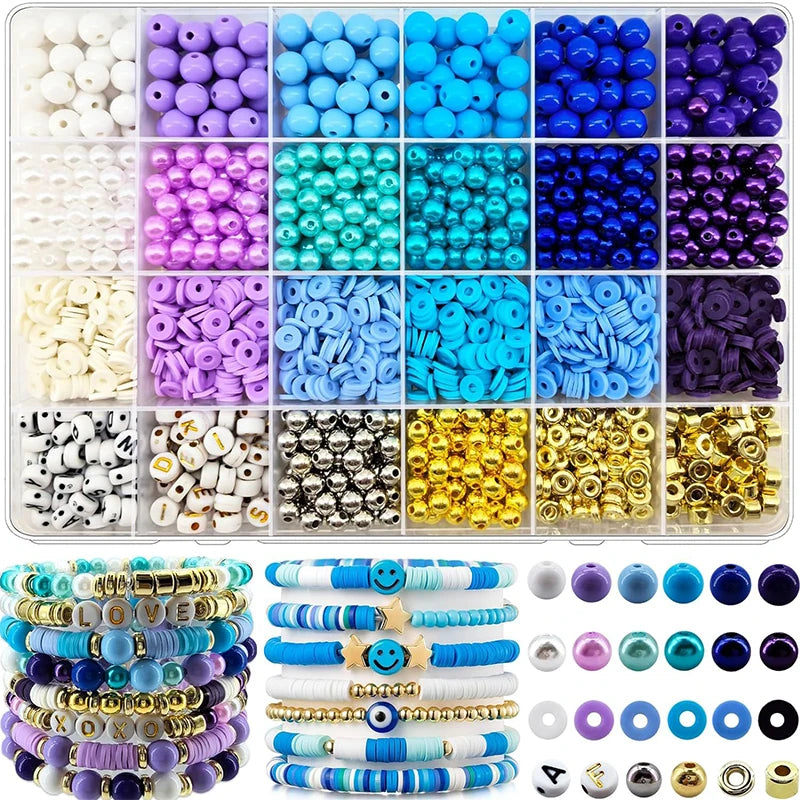 2220pcs Clay Beads Bracelet Making Kit 24 Colors Flat Preppy Beads Polymer Clay Beads for Friendship Bracelets Making Craft DIY