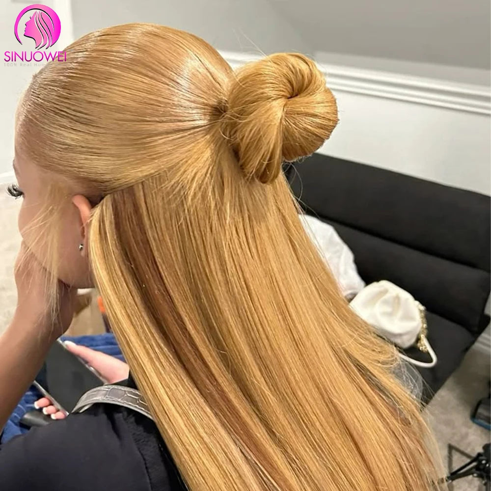 Honey Blonde Wig Human Hair Bone Straight Wigs 13x6 Hd Lace Frontal Wigs 200% Density 27# Blonde