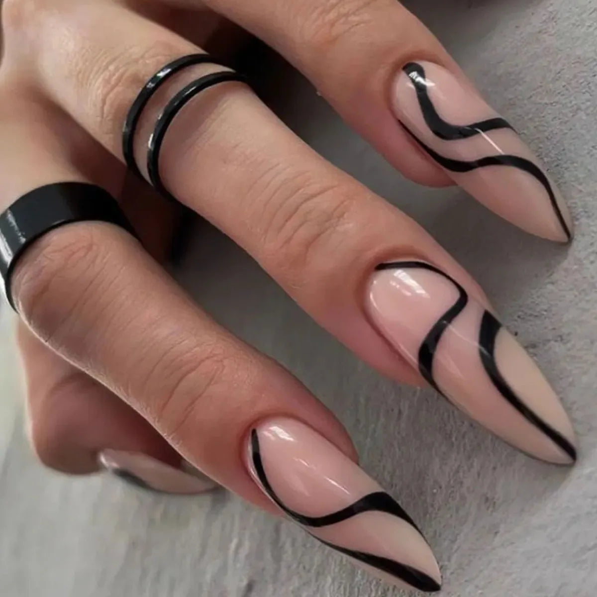 Black Halloween Nails Press on Stiletto Fake Nails Spider Web Designs Long Coffin Ballerina Wearable False Nail for Women 24Pcs