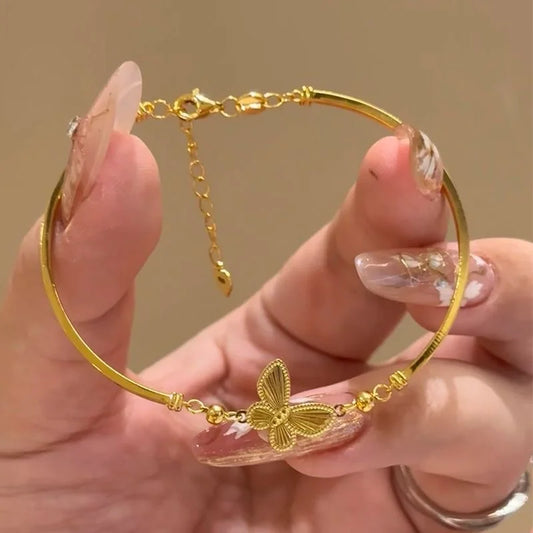 Luxury Gold Plated Round Simple Butterfly Bracelets For Women Fashion Rhinestone Circle Shiny Bangles Wedding Party Jewelry