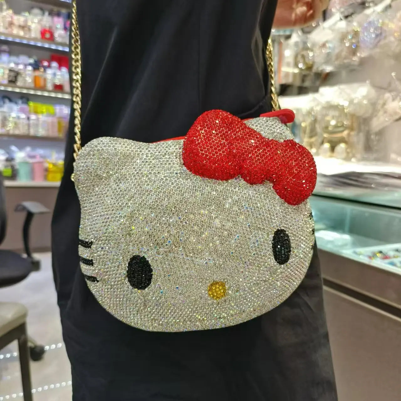 Hello Kittys Girls Cosmetic Case New Girl Cartoon Diamond Bag Cute Fashion Handbag Anime Figure Kawaii Fashion Bags for Woman