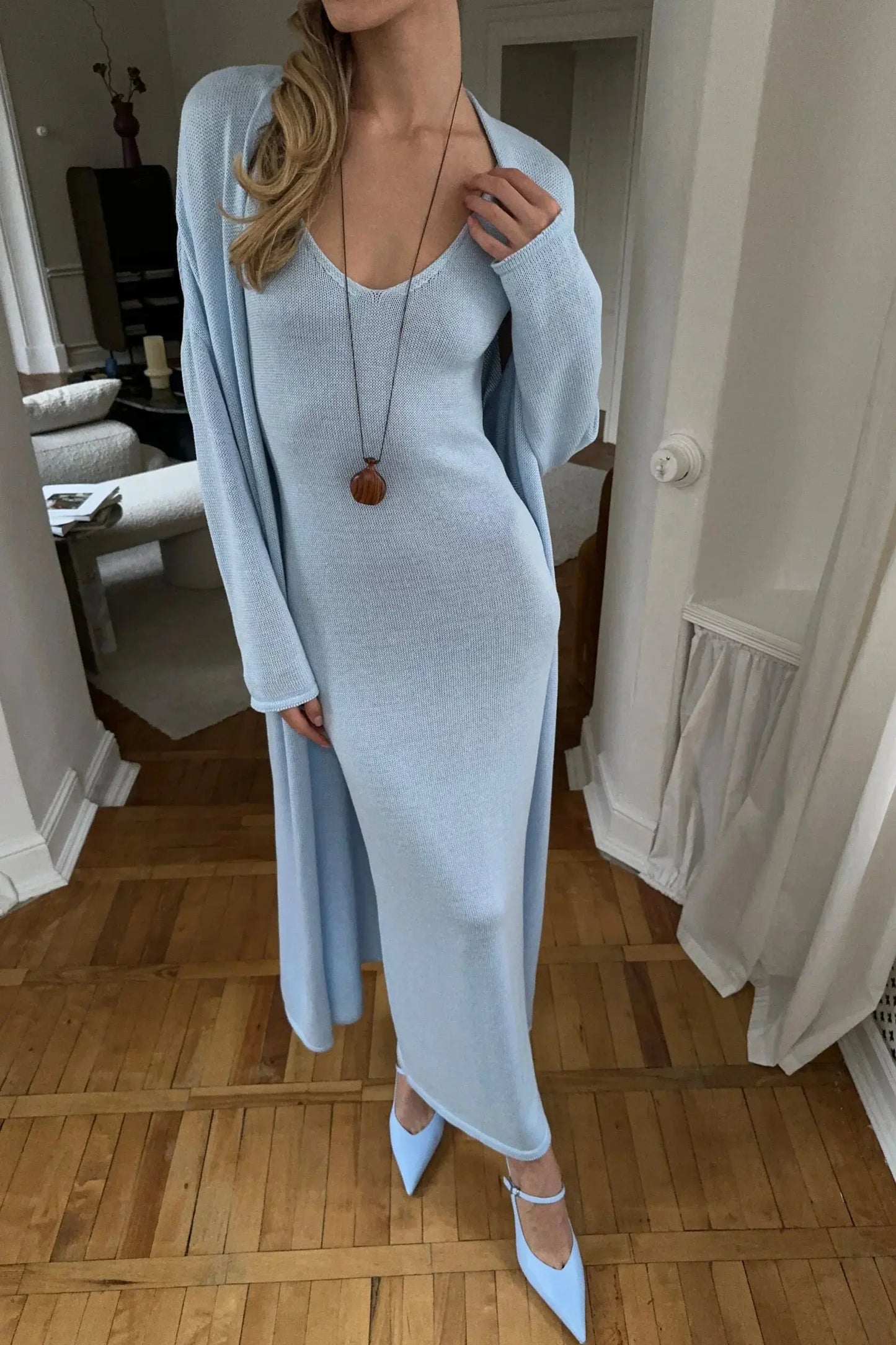 Effortless Soft-Knit Two-Piece Set with Long Cardigan
