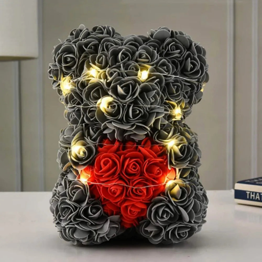 25cm Artificial Teddy Rose with LED Strip Romantic Valentines Day Gift Flower Bear Multicolors Girlfriend Women Anniversary Bear
