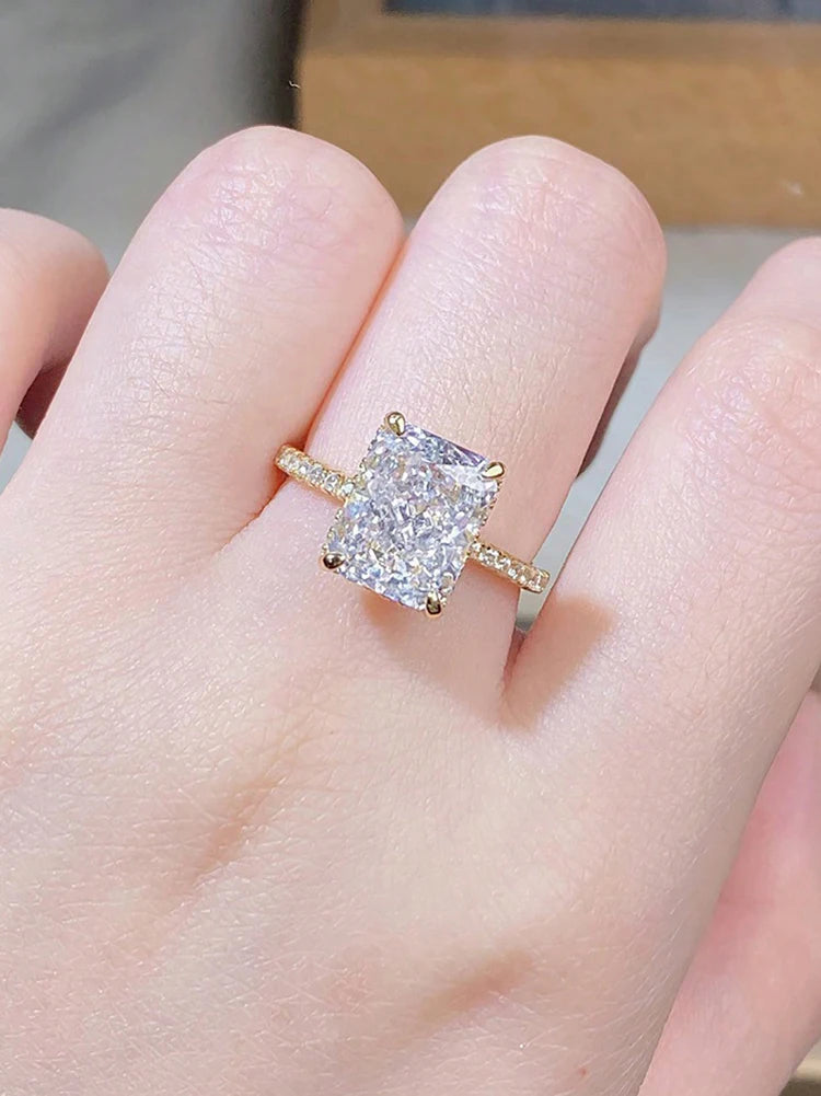 925 Sterling Silver 4CT Gorgeous Rectangle Zircon Ring For Women Anniversary Wedding Party Daily Wear Luxury Fine Jewelry