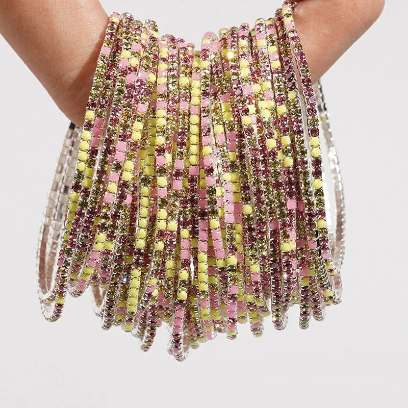5pcs Fashion Colorful Acrylic Crystal Rhinestone Elastic Bracelet for