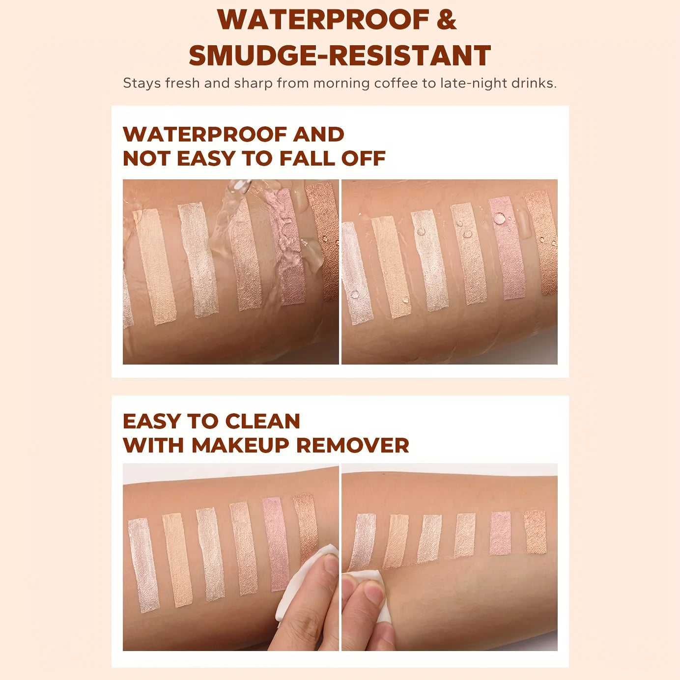 BEAUTY GLAZED 6 Colors Liquid Highlighter, Shimmering Metallic Finish, Waterproof & Sweat-Resistant, Long-Lasting Moisturizing Lip Glaze
