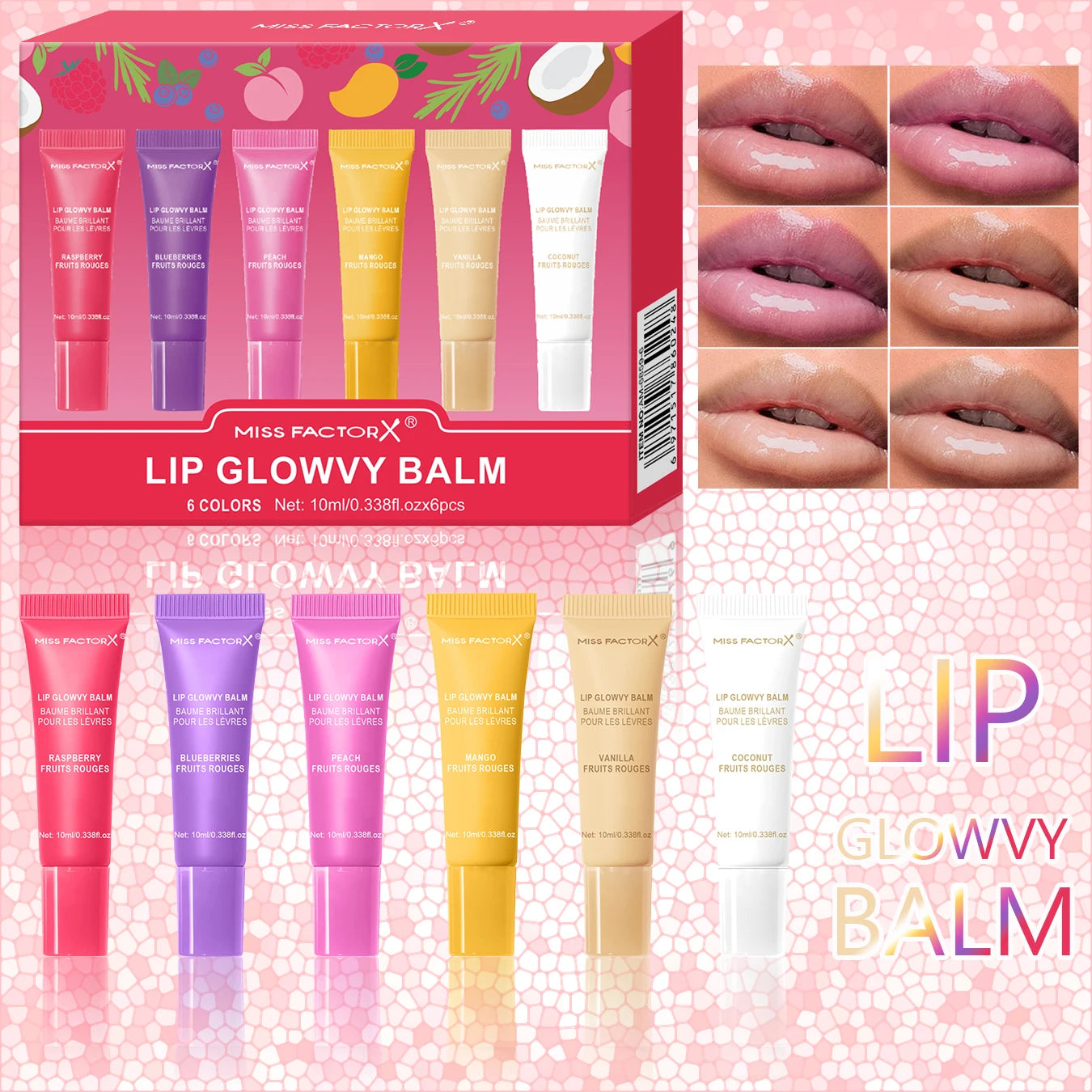 Miss FactorX Lip Gloss Gift Set - 6 Colors Long-Lasting, Moisturizing Gloss Tubes