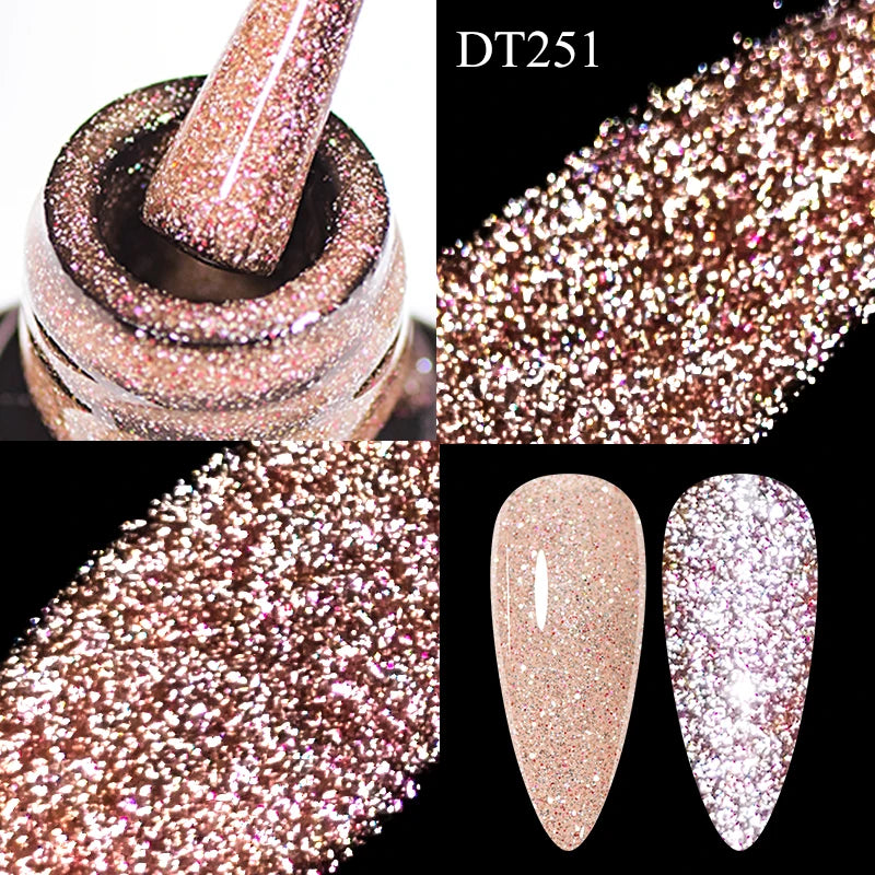 MEET ACROSS 7ml Reflective Glitter Gel Nail Polish Glitter Reflective Effect Semi Permanent UV LED Nail Art Gel Varnish Manicure