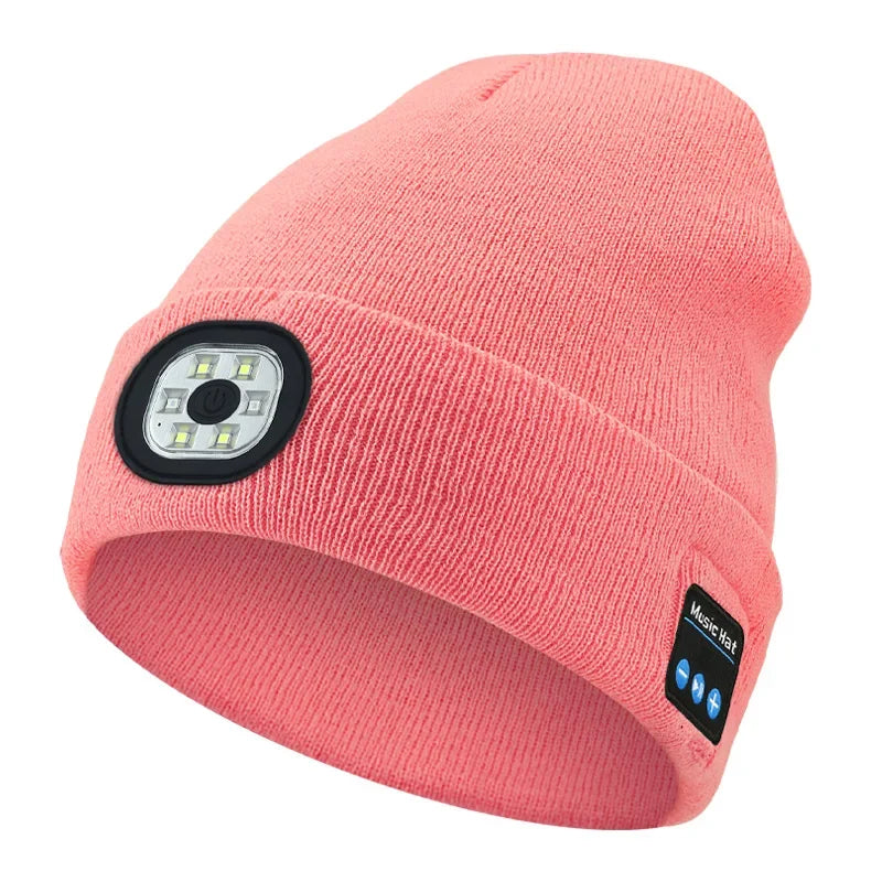 Bluetooth Beanie - Night Run Marathon Night Fishing Bluetooth LED Light Warm Cap USB Rechargeable Music Knitted Cap 3 Gear Light Adjustment Cap