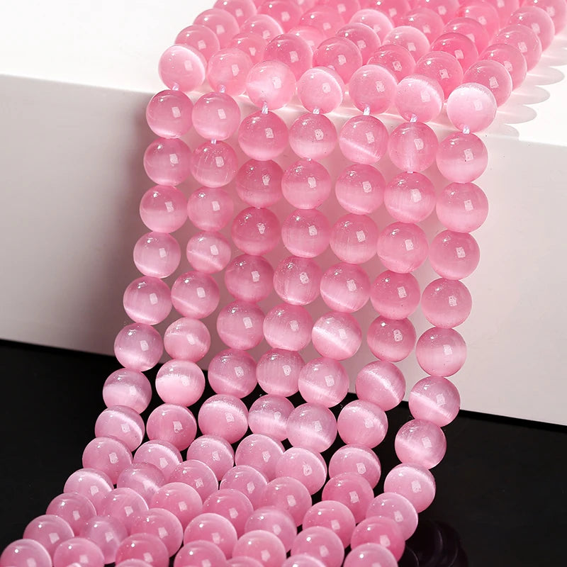 4 6 8 10mm Dark Pink Cat Eyes Stone Bead Round Loose Spacer Smooth Bead For Jewelry Making Diy Necklace Bracelet Accessroy