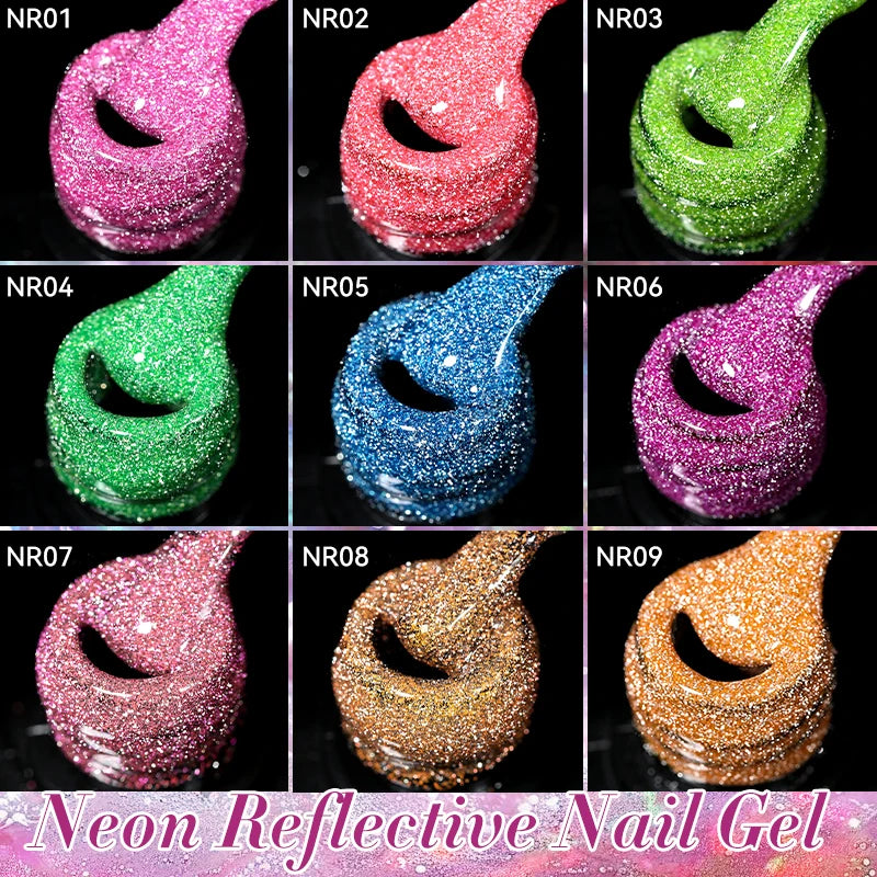 LILYCUTE 7ml Neon Reflective Nail Gel Polish Dark Flash Glitter Effect Fluorescent Gel Soak Off UV Gel Summer Nail Art Varnish