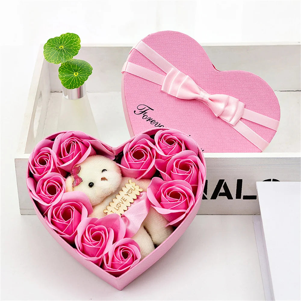 22 Flowers Soap Flower Gift Rose Box Valentines Day Gift Bears Bouquet Wedding Decoration Gift Festival Heart-shaped Box