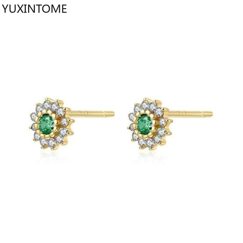 925 Sterling Silver Ear Needle Green Zircon Stud Earrings for Women Luxury Long Chain Geometric Gold Earrings Fashion Jewelry