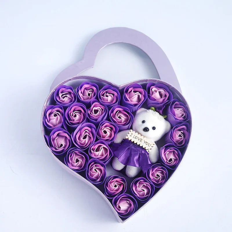 22 Flowers Soap Flower Gift Rose Box Valentines Day Gift Bears Bouquet Wedding Decoration Gift Festival Heart-shaped Box