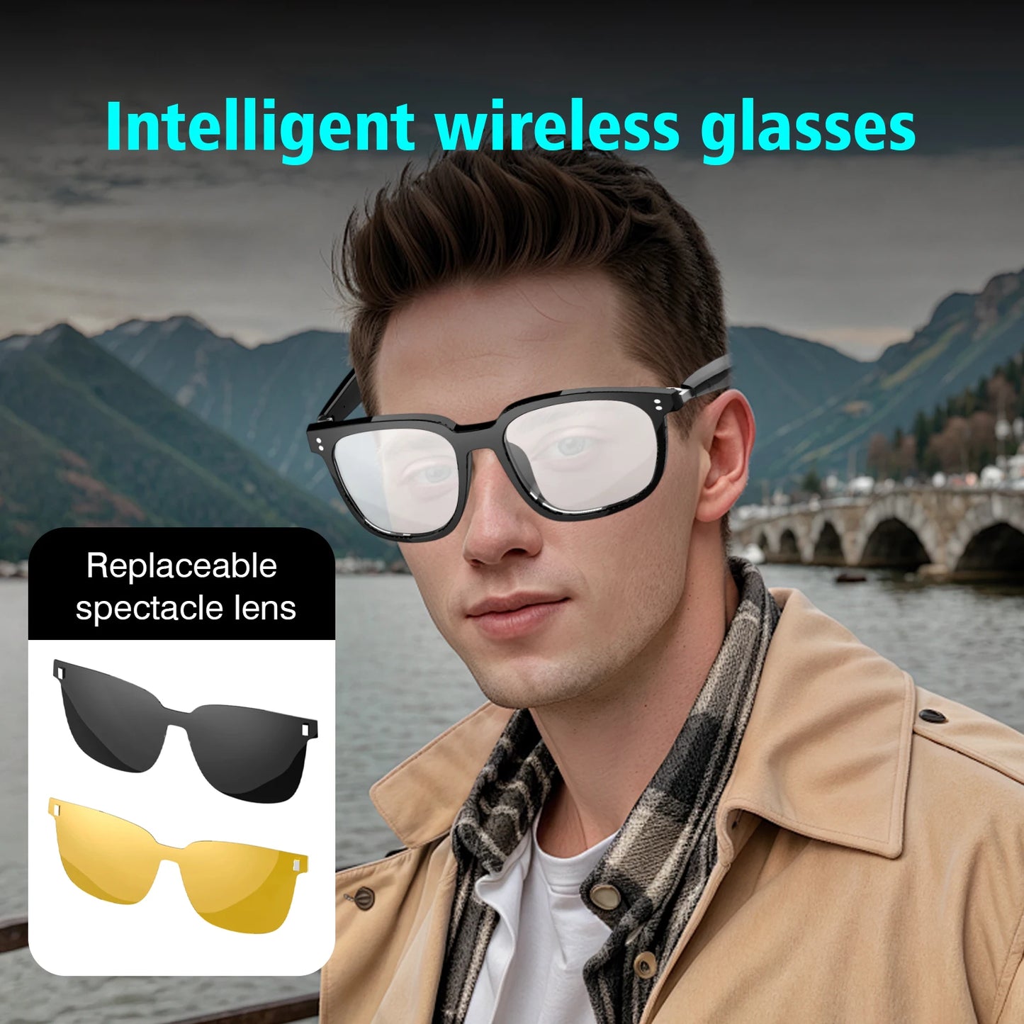 2025 wireless smart glasses with blue light blocking lenses, can answer/make calls, touch voice assistant, music playback, unise
