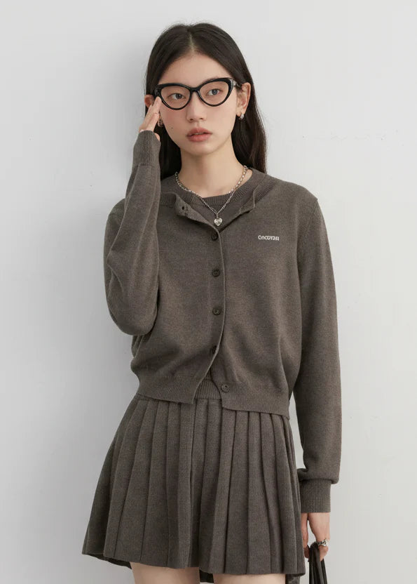 Women’s 3-Piece Knitted Skirt Set Pleated Cardigan Outfit