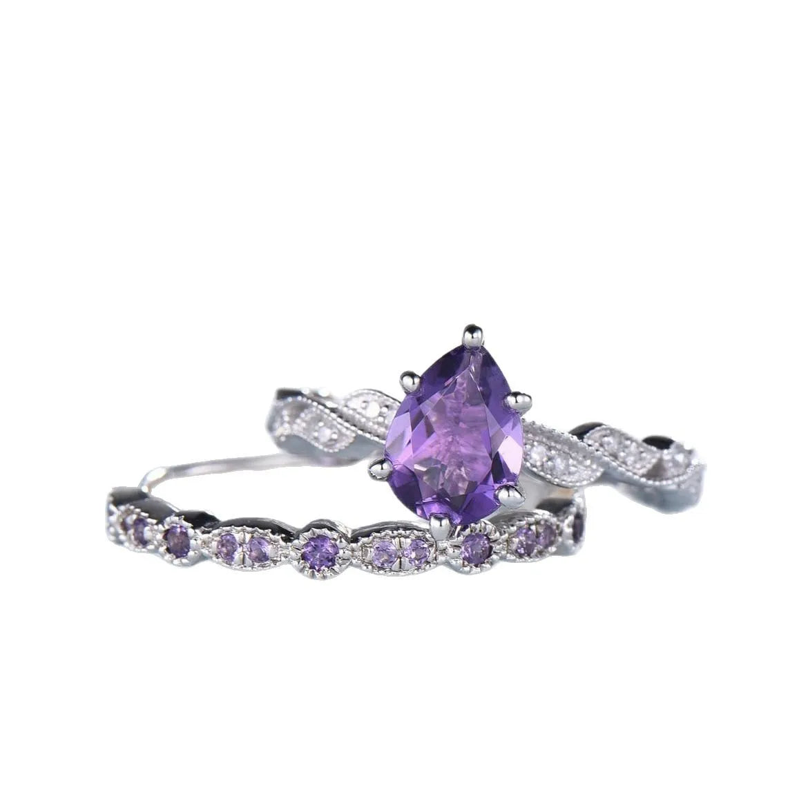 New Silver Plated Rings set For Women Geometric Amethyst Jewelry Wedding Engagement Ring Wholesale Size 6-10
