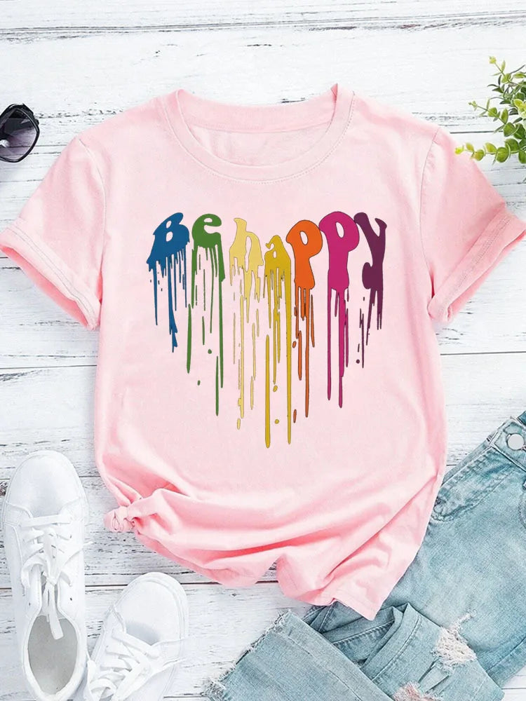 Colorful Dripping Love Print New Fashion Women  Tops Harajuku Women Clothing Graphic T Shirts Summer polyester fabric