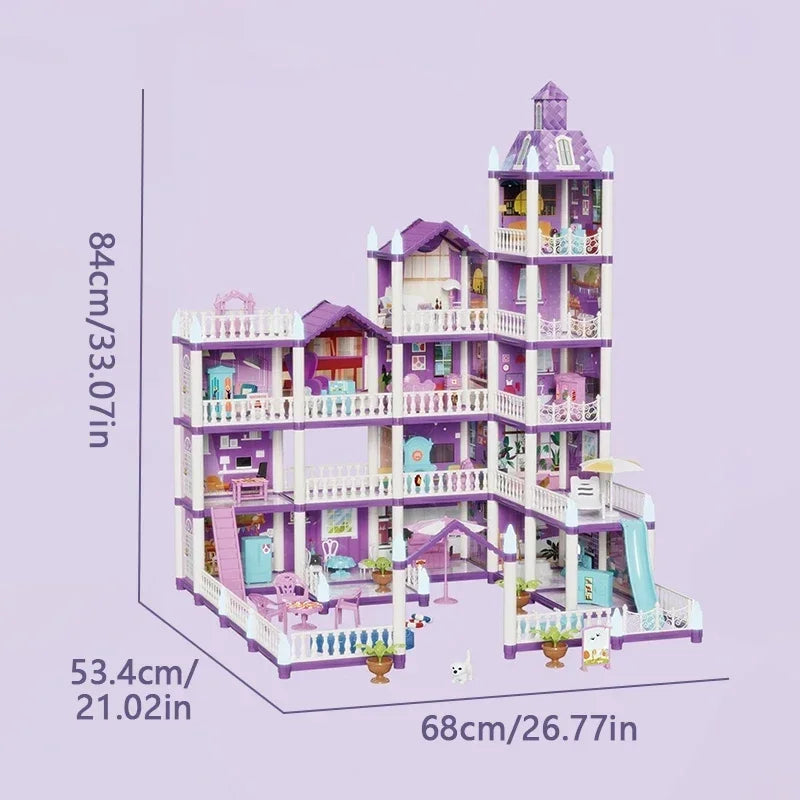 Large Doll House Assembly Villa House 3D Diy Dream Princess Castle Villa Assembly Doll House Set Toy Girl Pretend Family Toy