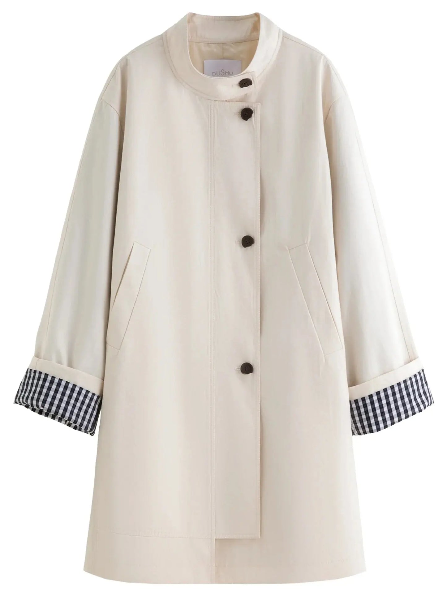 Women's Stand Collar Plaid Windbreaker