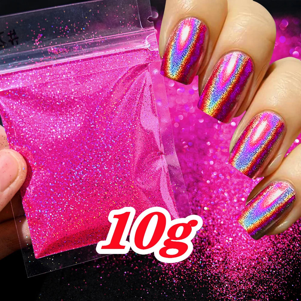 10g Holographic Laser Christmas Red Glitter Powder 0.2mm Rainbow Sparkly Red HOLO Powder 3D Dazzling Glitter Manicure Powder