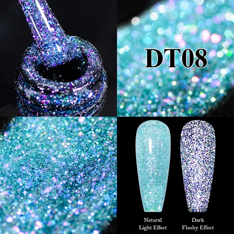 MEET ACROSS 7ml Reflective Glitter Gel Nail Polish Glitter Reflective Effect Semi Permanent UV LED Nail Art Gel Varnish Manicure