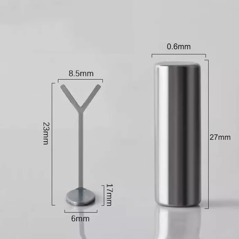 This image displays a measurement chart of a metallic stand featuring clear dimension labels set against a neutral gray background.