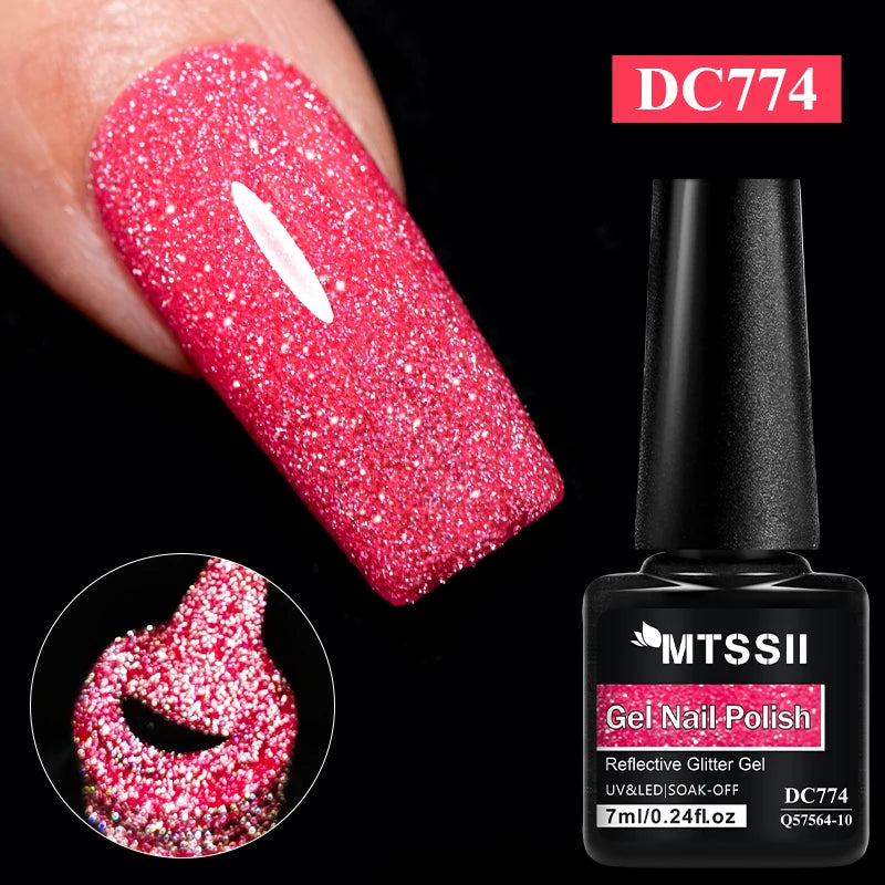 7ml Champagne Gold Sliver Reflective Nail Gel Polish Sparkling Shining Glitter Pink Red Nail Supplies Semi Permanent Gel Varnish