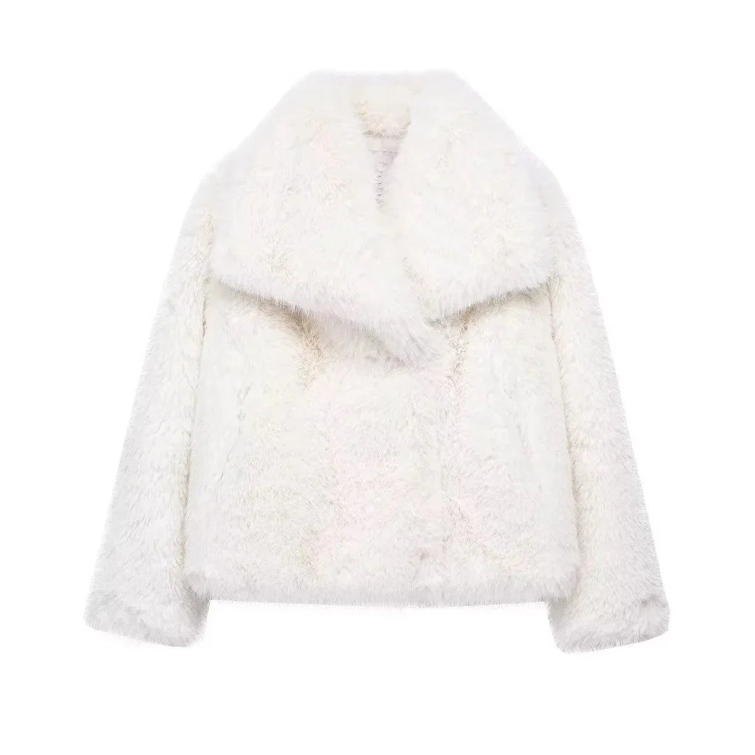 KONDALA 2025 Fall Winter Casual Faux Fur Brown Women Warm Jackets Streetwear Turn Down Collar Christmas Oversized Elegant Coats