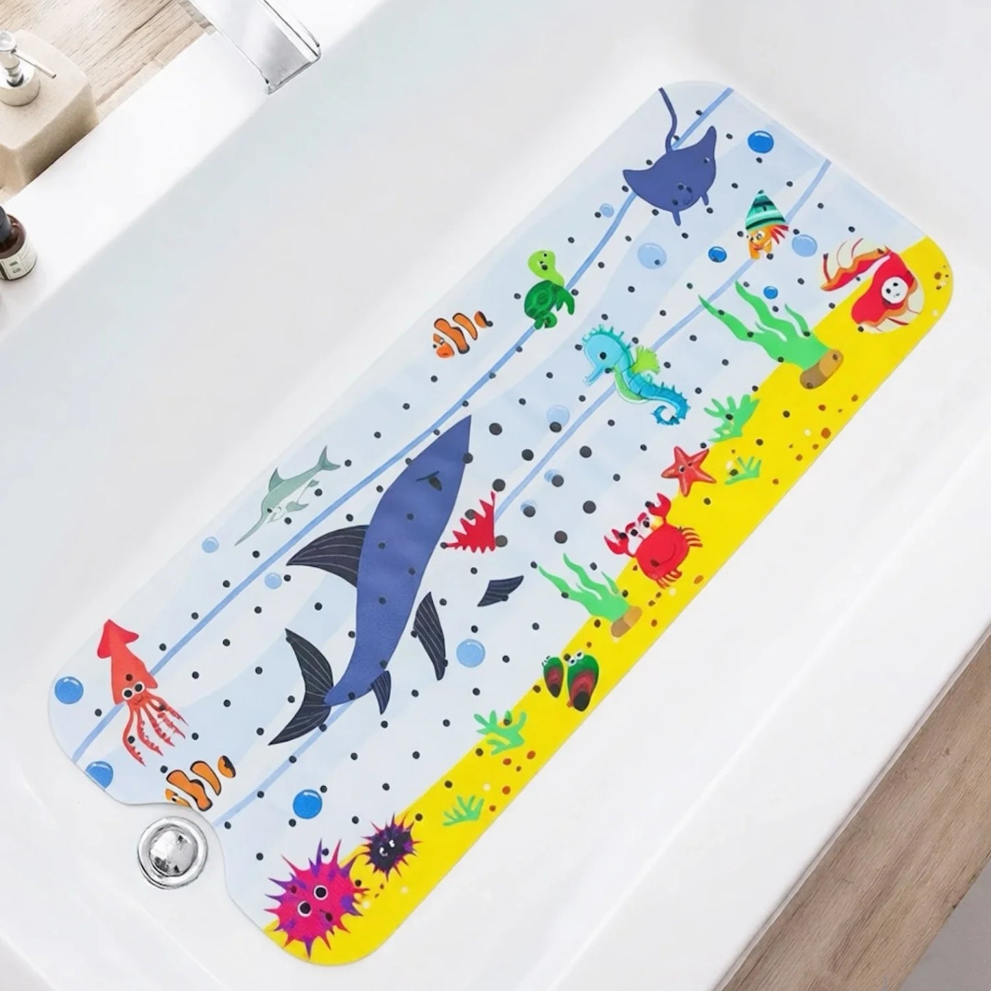 1pc Cartoon Extra Long Bathtub Mat 40x100cm Non Slip Bath Mat for Bathroom Tubs Shower Mats with Suction Cups & Drain Holes