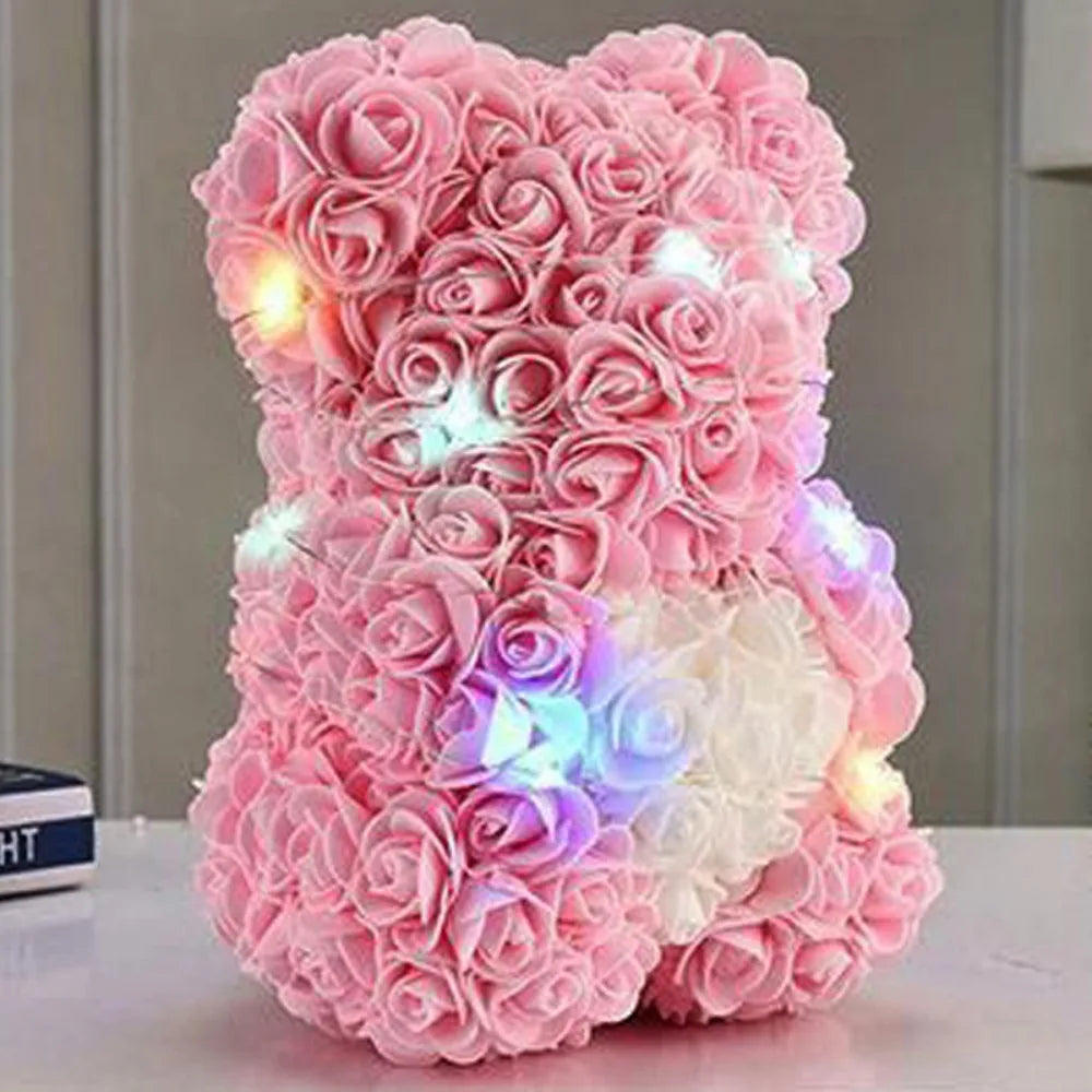 25cm Artificial Teddy Rose with LED Strip Romantic Valentines Day Gift Flower Bear Multicolors Girlfriend Women Anniversary Bear