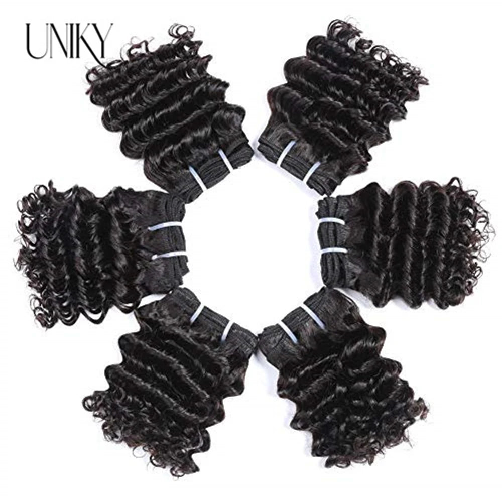 Deep Wave Hair Bundles Short Deep Curly Hair 3 Bundles Remy Human Hair Extensions Natural Black Brazilian Bundles