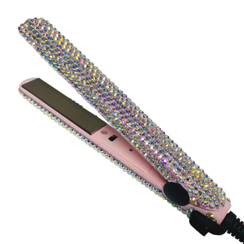 Hair Straightener Mini Flat Iron Curler With Diamonds 2 in 1 Portable Mini Bangs Tourmaline Plate Flat Iron For Short Hair