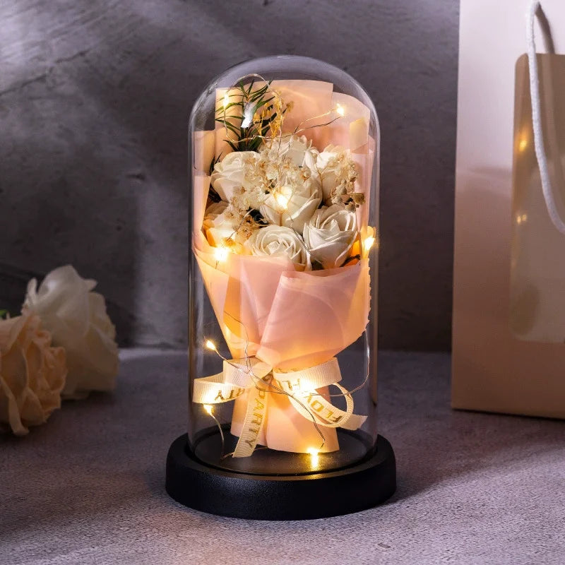 Rose Eternal Life Flower Starry Sky Glass Cover Living Room Decor Gift for Girlfriend Birthday Gift Valentine's Day Mother's Day