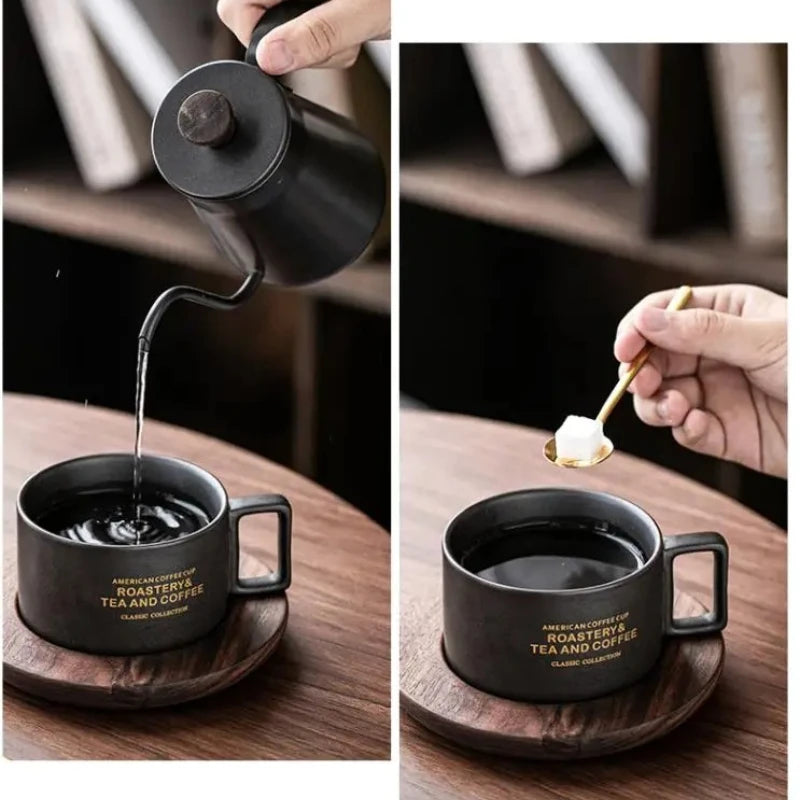 American Style Coffee Cup and Plate Set Trendy Retro Ceramic Cup with Spoon Couple Style Water Cup Creative Gift