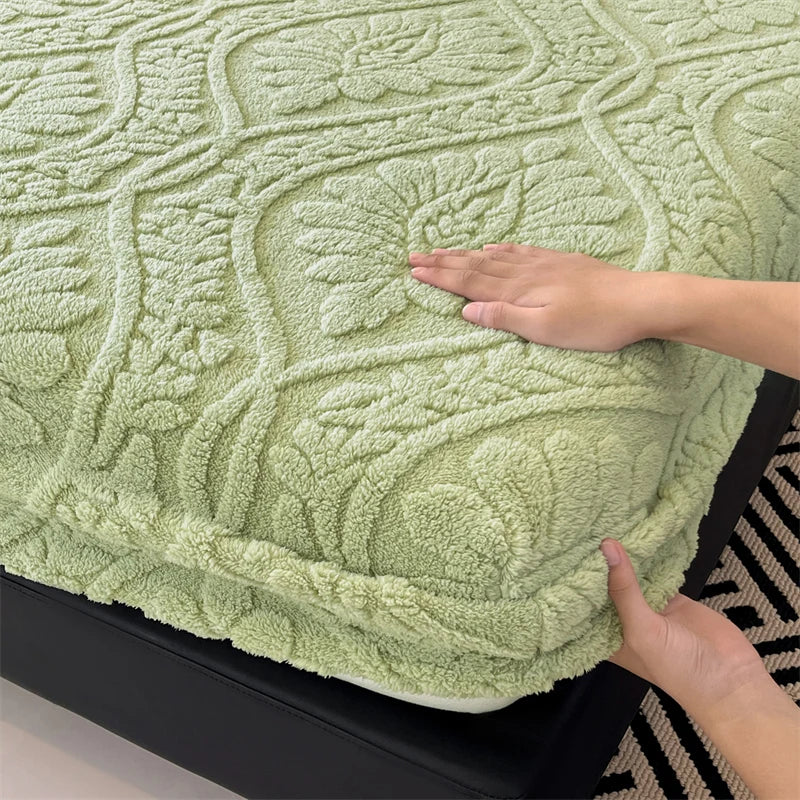 Warm Fleece Elastic Fitted Bed Sheet Thermal Winter Sheets Mattress Topper Protector Cover for Single Couple Double Bedsheet