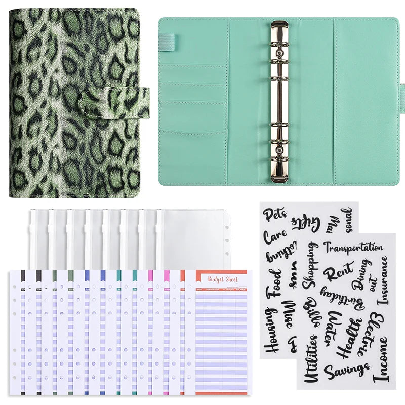 A6 Leopard Print Money Budget Planner Binder With Zipper Envelopes, Cash Envelopes For Budgeting, Money Organizerleopard print
