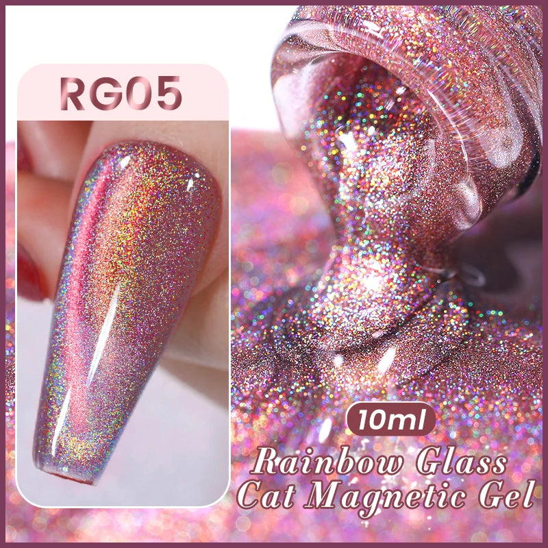 BORN PRETTY 10ml Rainbow Auroras Cat Magnetic Gel Nail Polish Holographics Nail Gel for Manicure Design Varnis Semi Permanent