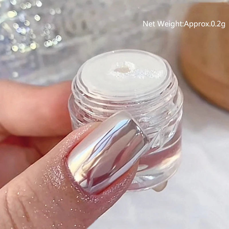 1Box Moonlight Nail Powder Silver Fine Glitter Metallic Effect Pigment UV Gel Polish Dust Aurora Nail Decorations